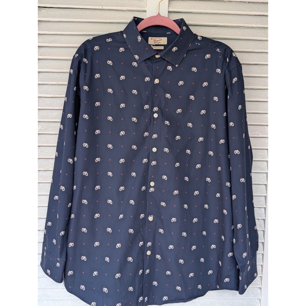 PENGUIN Men's Navy 'Cyclist'-Heritage Slim Button Up Shirt-Neck 16 1/2 (CH: 46")
